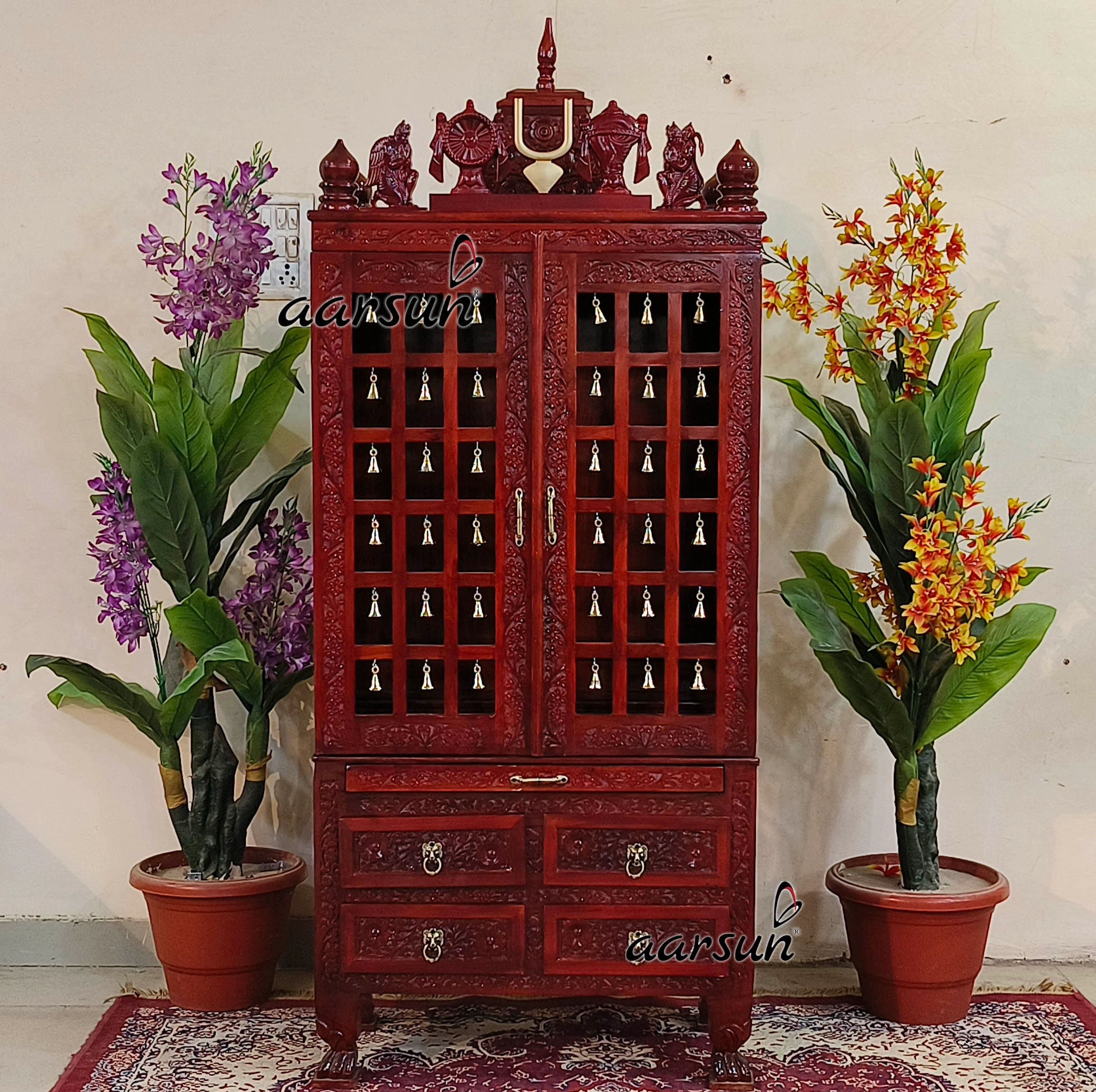 Shankh Chakra Tilak Wooden Temple With Brass Bells