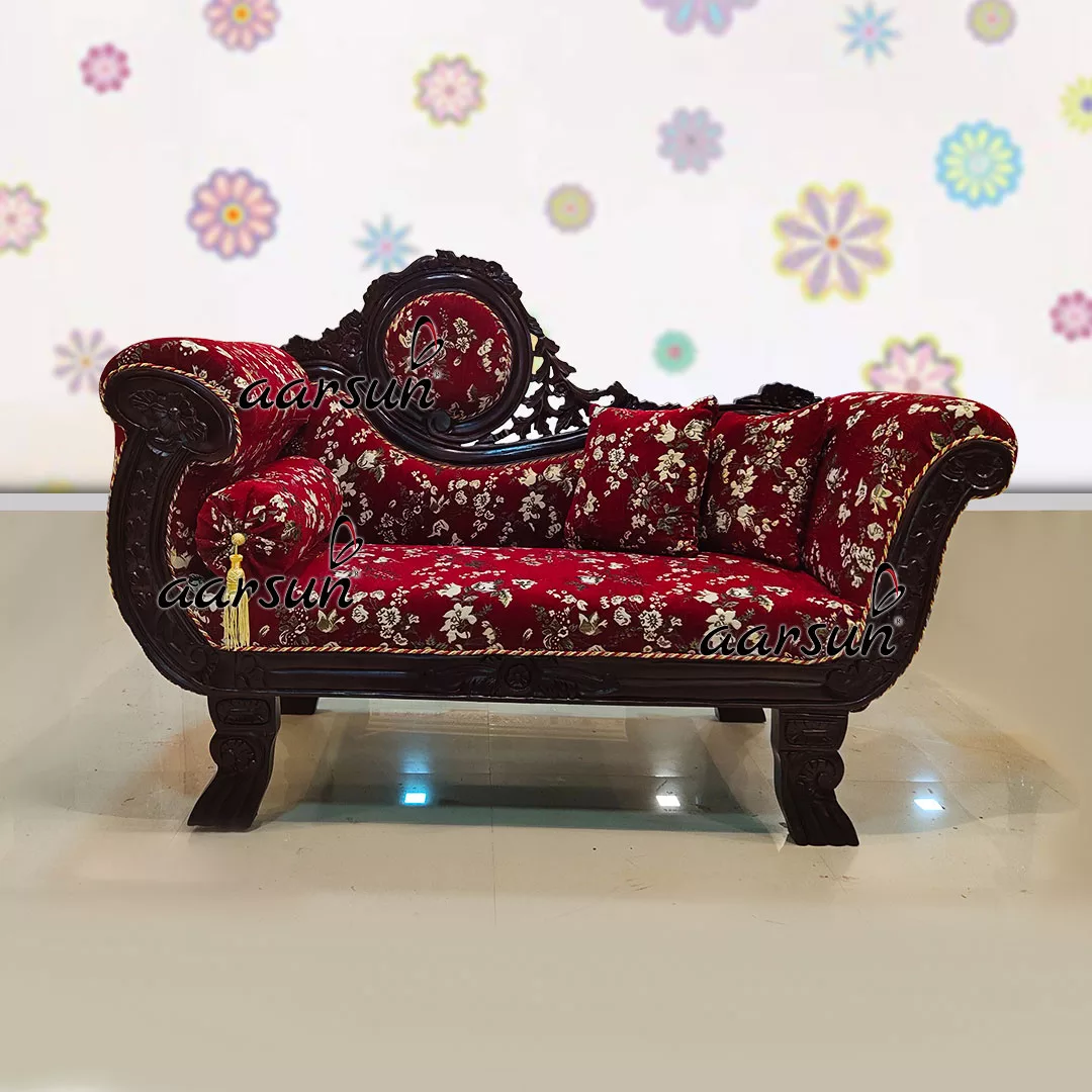 Wooden Couch with Beautiful Floral Carving