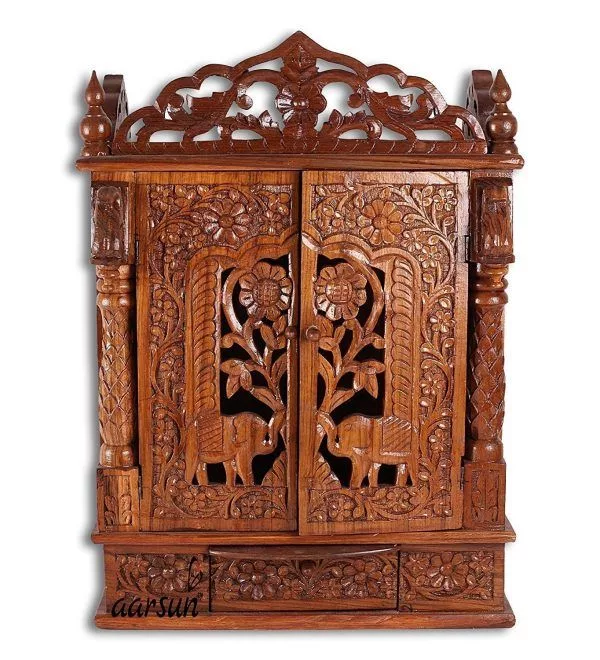 elephant Carved Door design Mandir - Sheesham