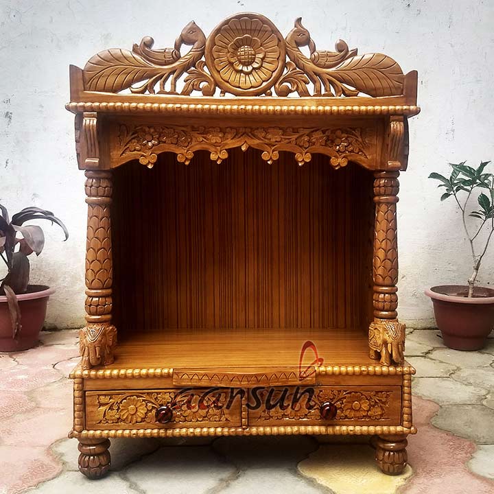 Peacock Design Wooden Mandir for Home