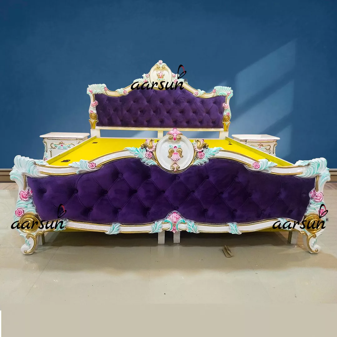 King Size Bed - White Polish with Velvet Fabric UH-YT-125