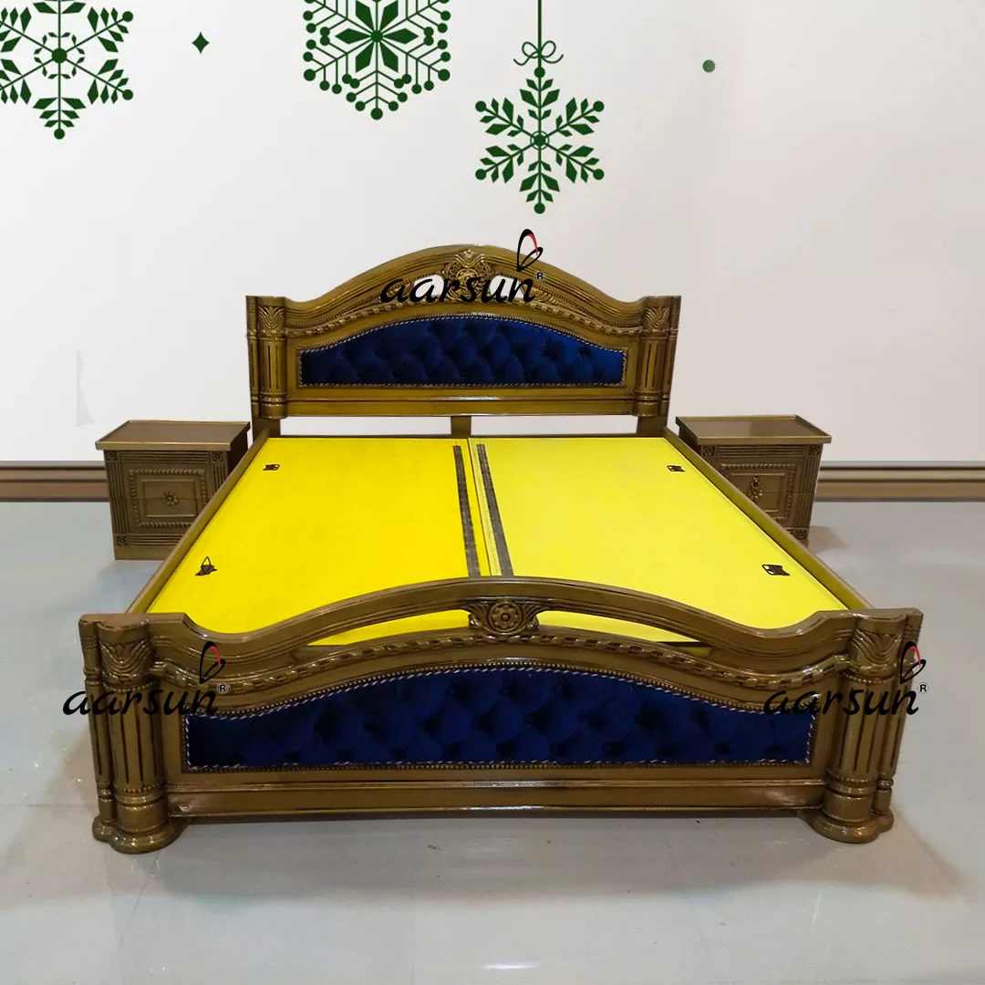 King Size Designer Wooden Bed with gold polish UH-YT-126