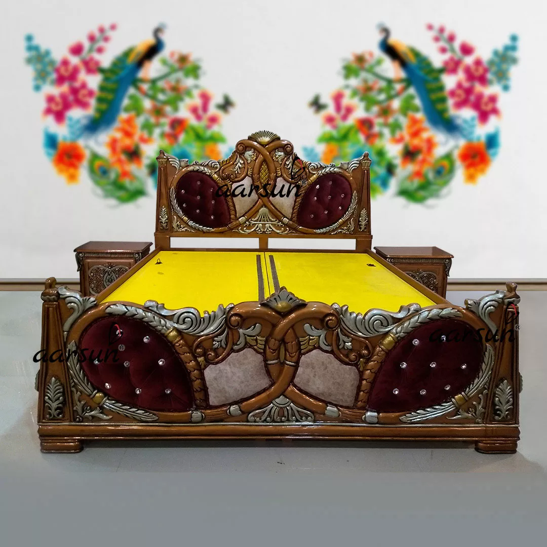 Royal Wooden Bed - Copper Polish with Silver Highlights