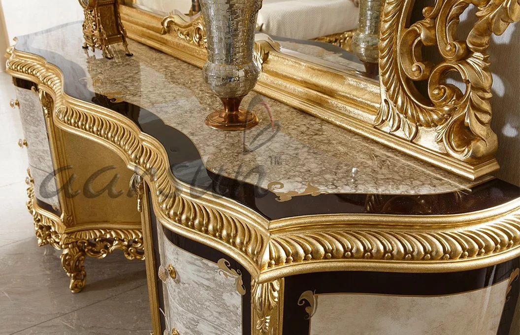 Fully Carved Home Furniture Set Golden Polish UH-ROYAL-0001-E