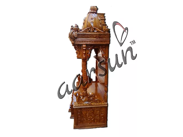 Hand Carved Wooden Mandir In Teak Wood UH-MNDR-0024-A