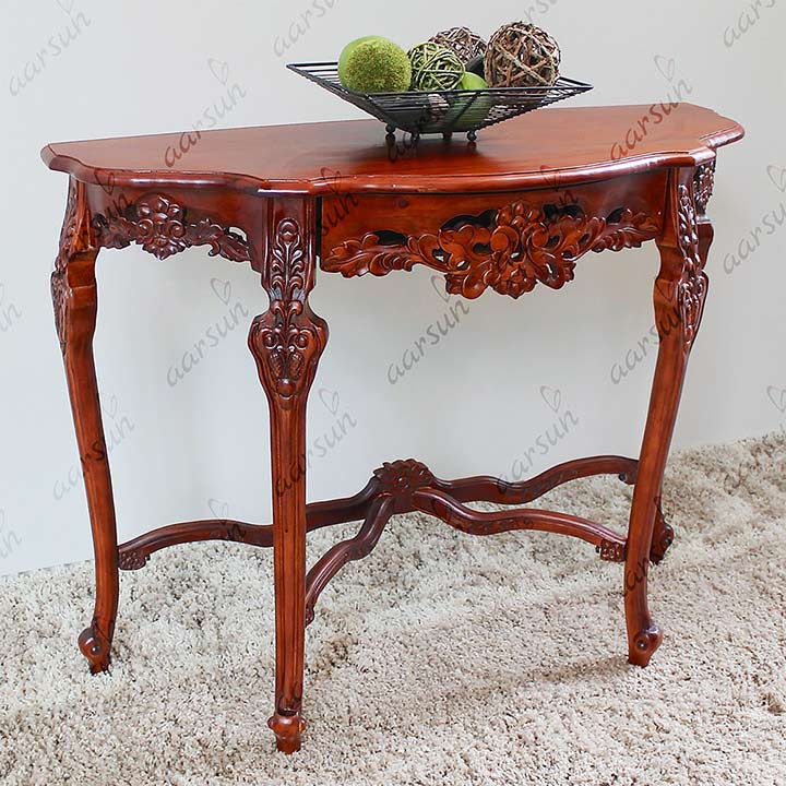 Aarsun Hand carved Floral Wooden Console in Teak