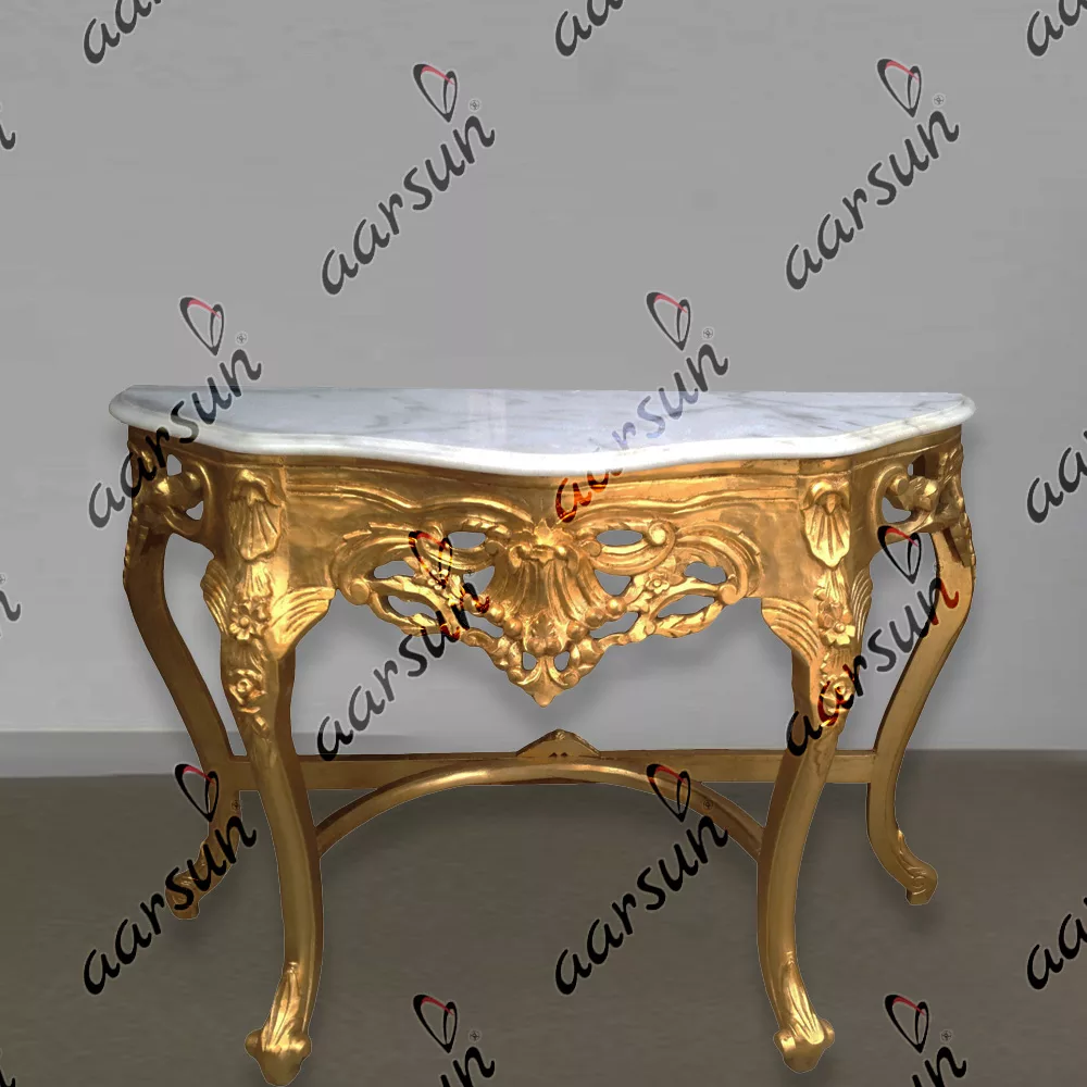 Aarsun Woods Handcrafted Gold Console Table