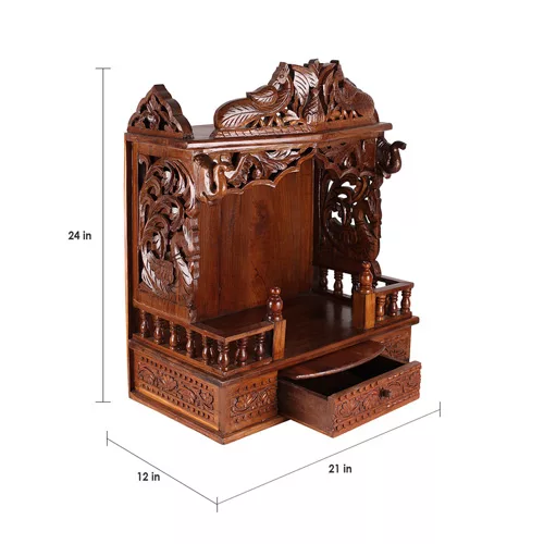 Solid Wood Divine Handcrafted Sheesham Mandir, Top Quality Classic Design Carving Solid Wood Mandir By Aarsun