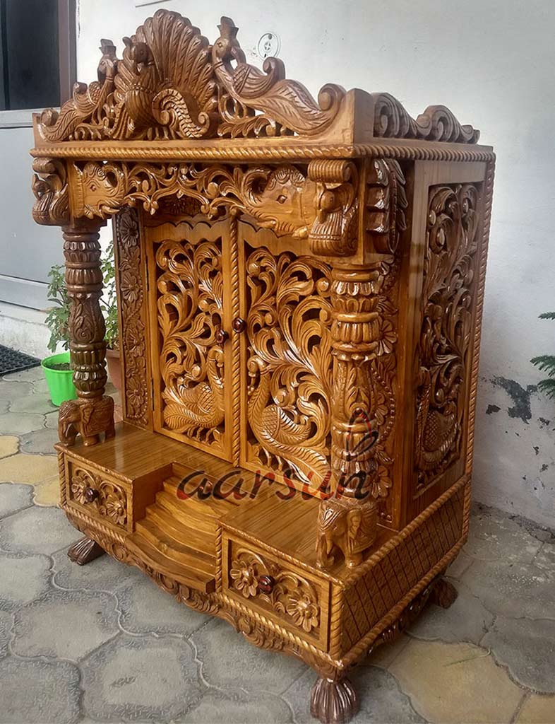 Peacock Design Door Temple in Teak Wood UH-MNDR-0124-A