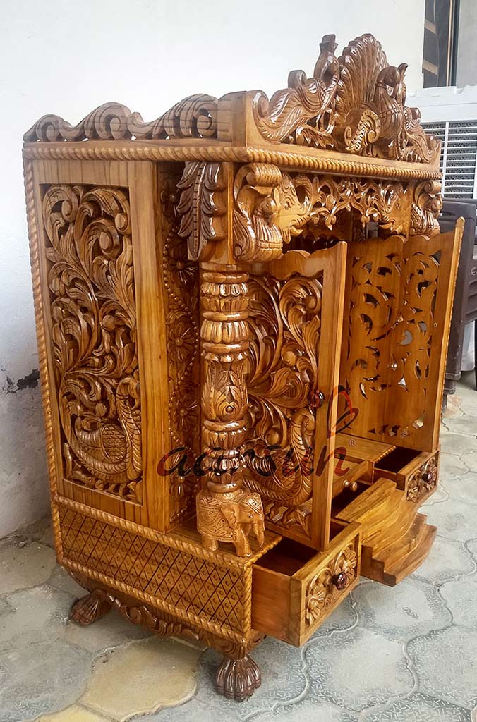 Peacock Design Door Temple in Teak Wood UH-MNDR-0124-B