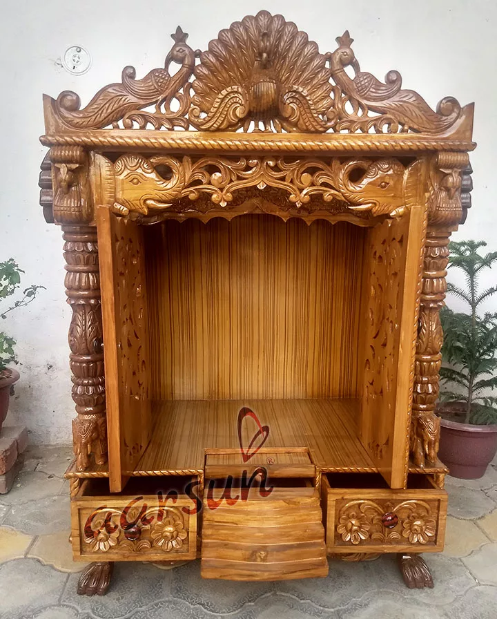 Peacock Design Door Temple in Teak Wood UH-MNDR-0124-C