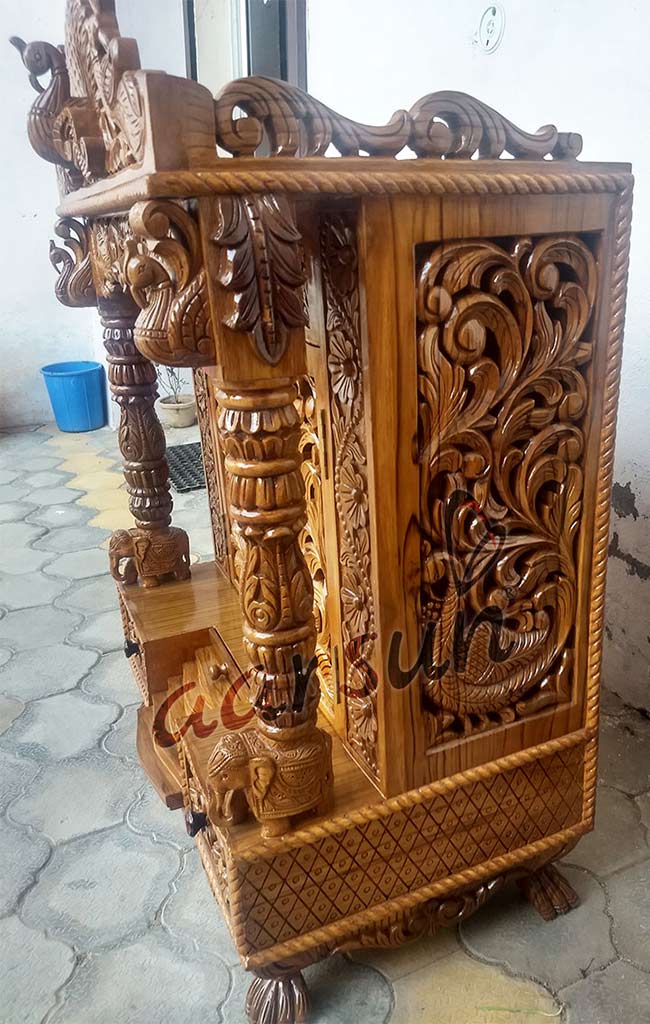 Peacock Design Door Temple in Teak Wood UH-MNDR-0124-D