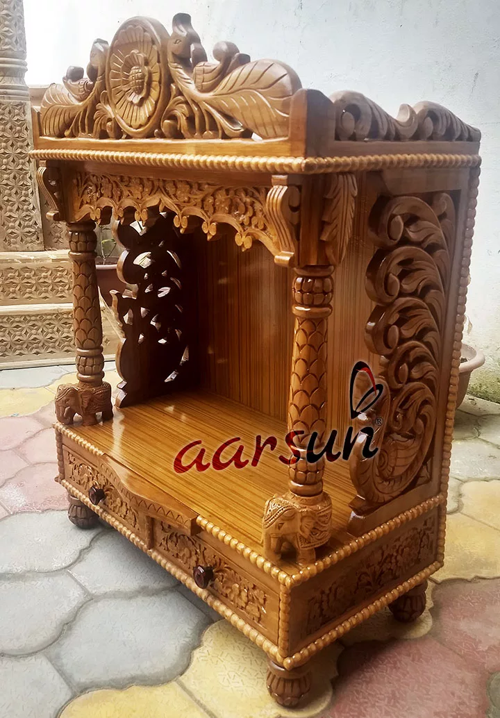 Peacock Design Wooden Mandir for Home UH-MNDR-0135-B