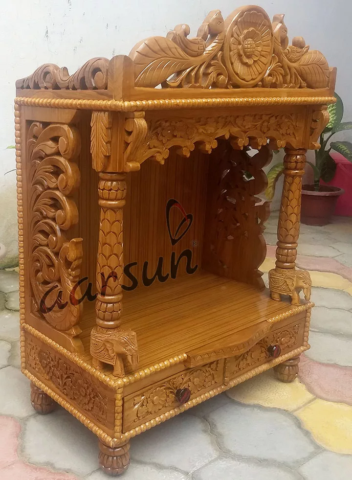 Peacock Design Wooden Mandir for Home UH-MNDR-0135-C