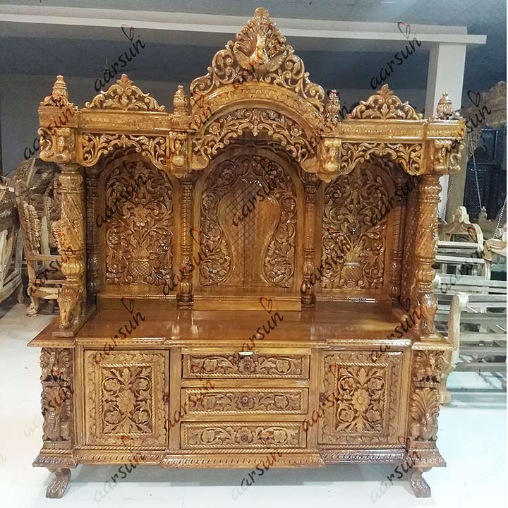 Pooja Cabinet - Wood Temple in Teak Wood UH-MNDR-0003-A