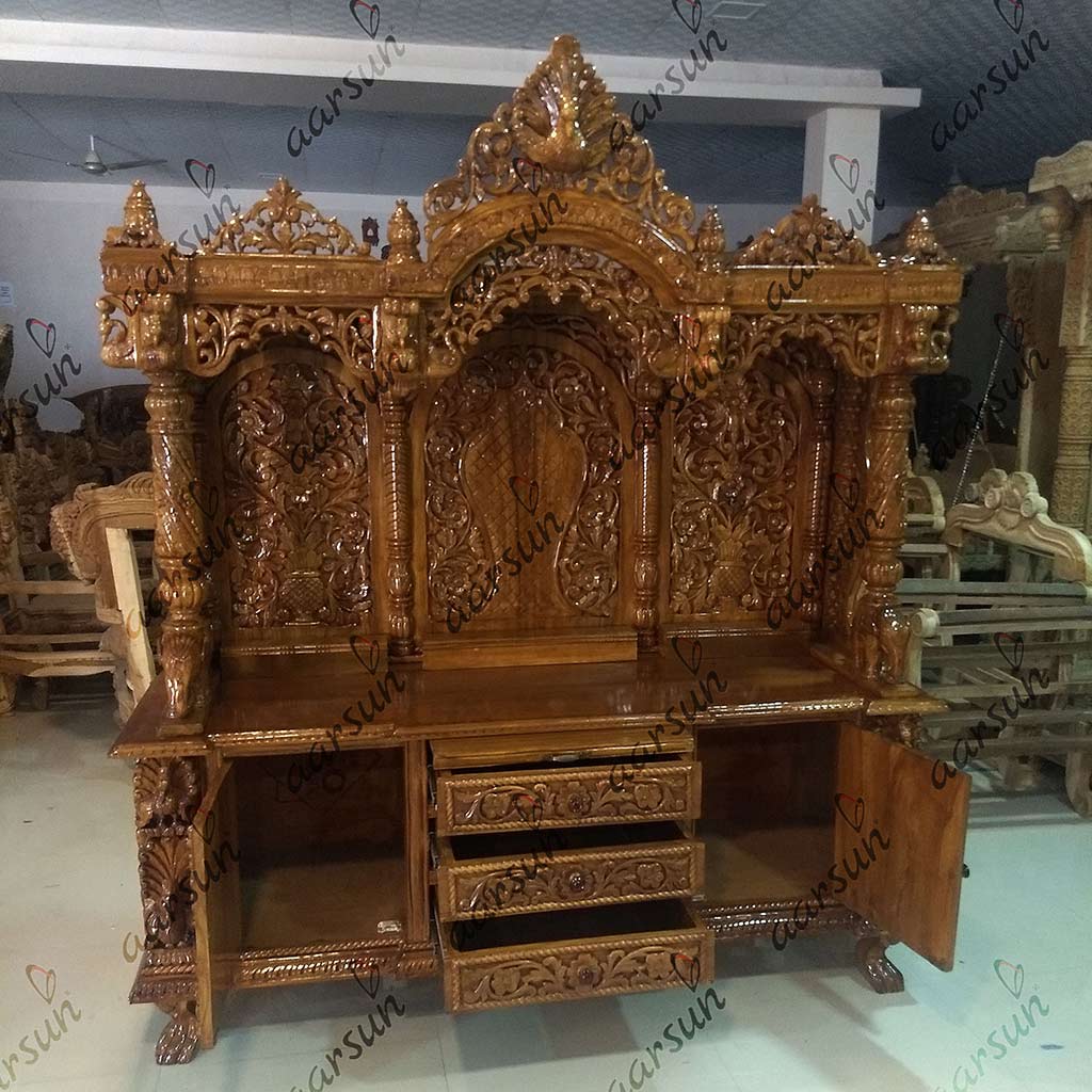 Pooja Cabinet - Wood Temple in Teak Wood UH-MNDR-0003-C