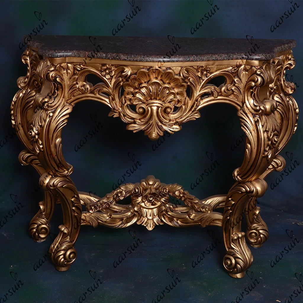 Royal Wooden Console Table in Gold