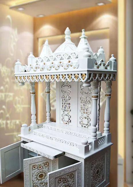 White and Gold Wooden Temple- Large Wooden Temple UH-MNDR-0095-A