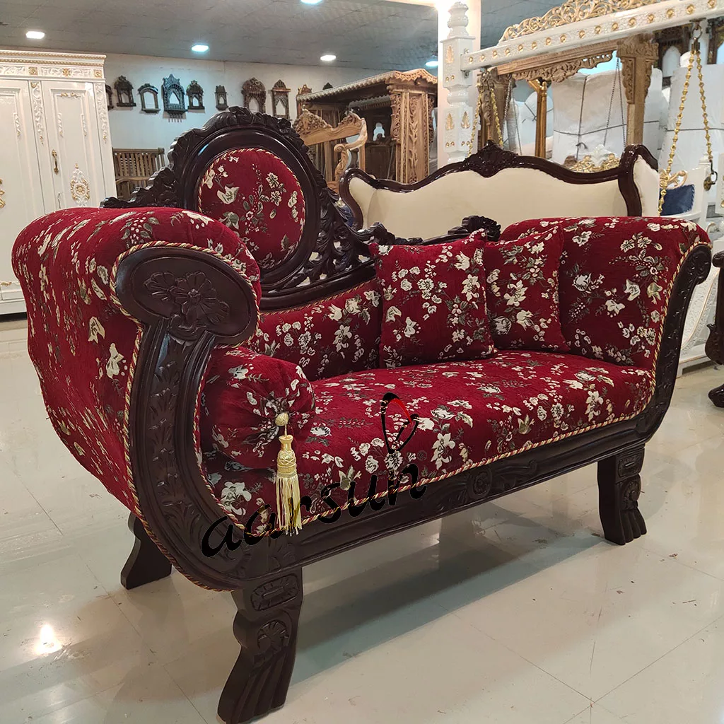Wooden Couch with beautiful floral carving UH-DWN-0027-A