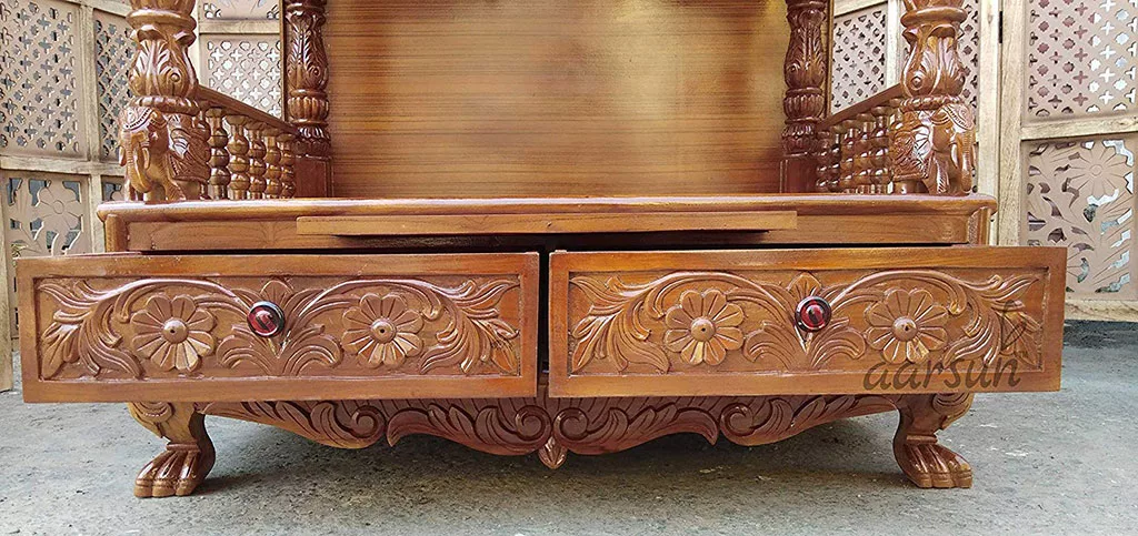 Wooden Mandir Pooja Ghar with Drawers UH-MNDR-0109-D