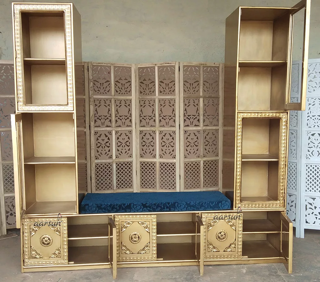 Wooden TV Unit in Gold Polish UH-TVCB-0001-A