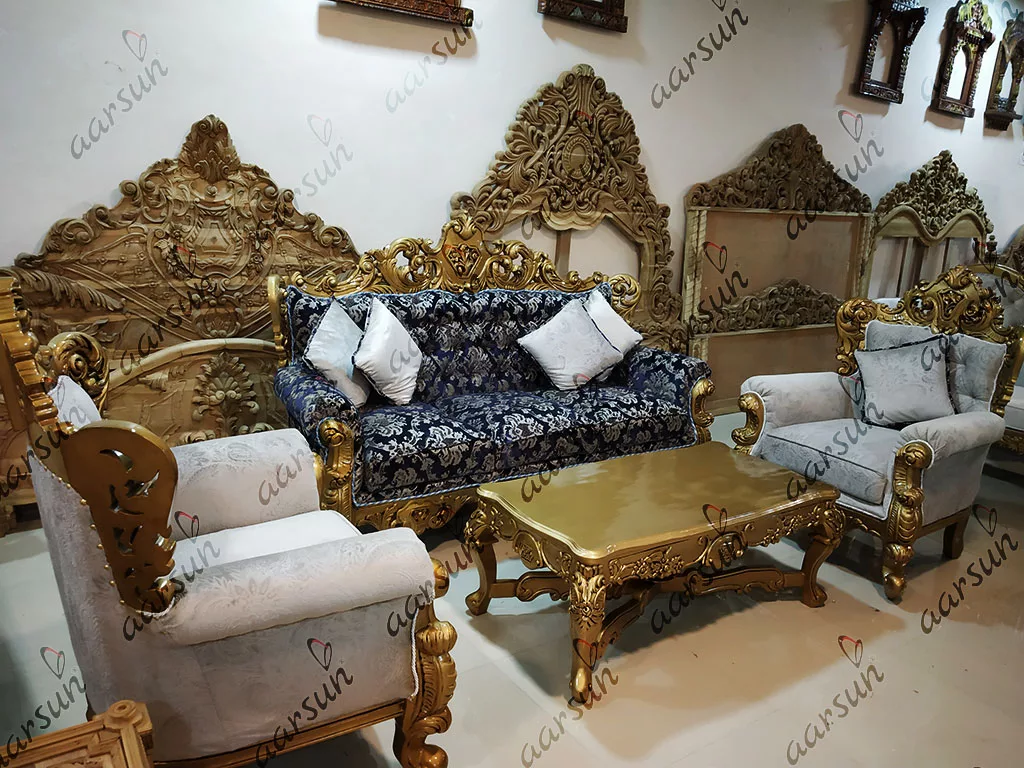 5 Seater Sofa Set for Living Room – Golden Finish UH-SF-0090-D