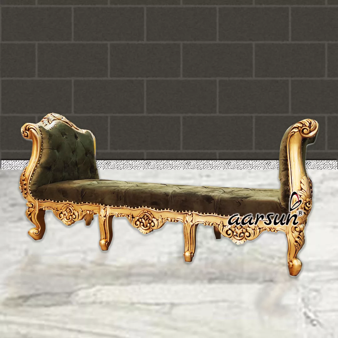 Antique Gold Wooden Settee Pista Green Fabric YT-231