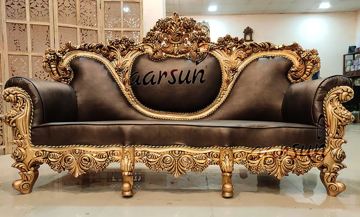 Exclusive Sofa Set - Antique Gold Finish & Brown Leatherette UH-SF-0045-B