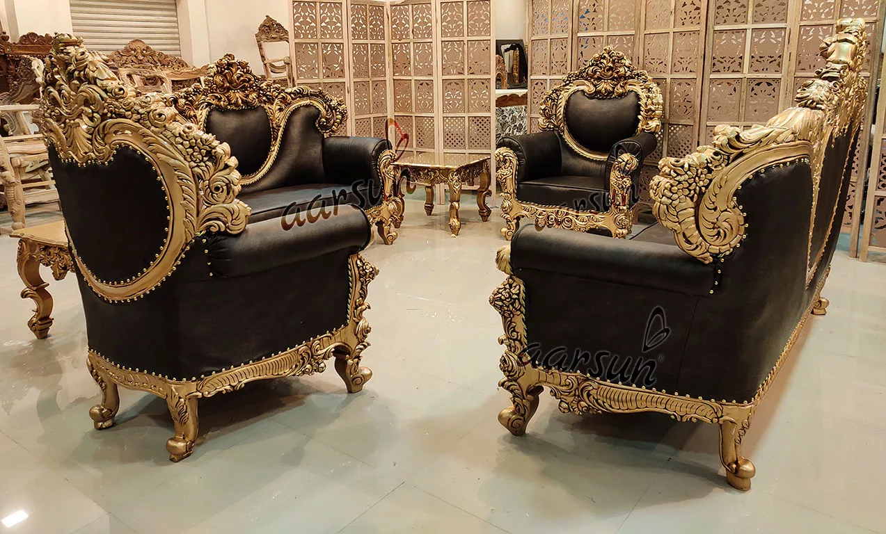 Exclusive Sofa Set - Antique Gold Finish & Brown Leatherette UH-SF-0045-C