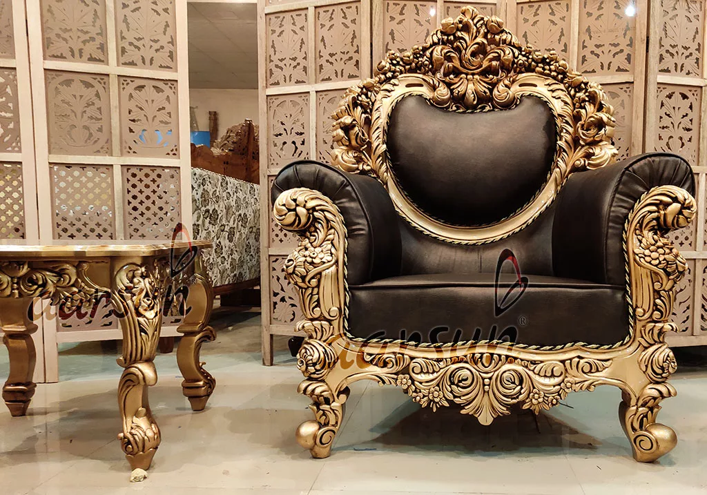 Exclusive Sofa Set - Antique Gold Finish & Brown Leatherette UH-SF-0045-D