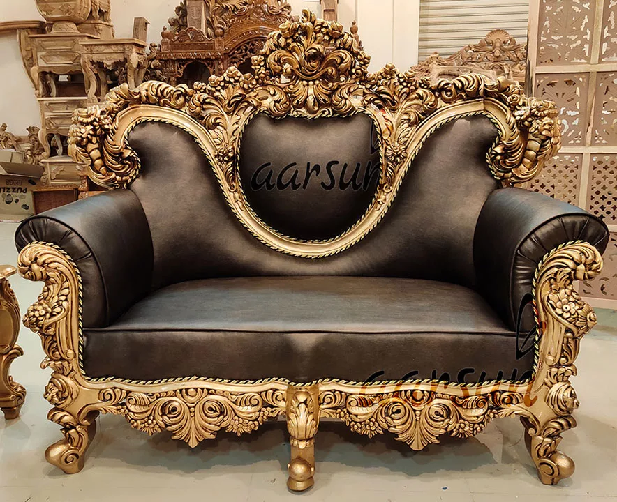 Exclusive Sofa Set - Antique Gold Finish & Brown Leatherette UH-SF-0045-E