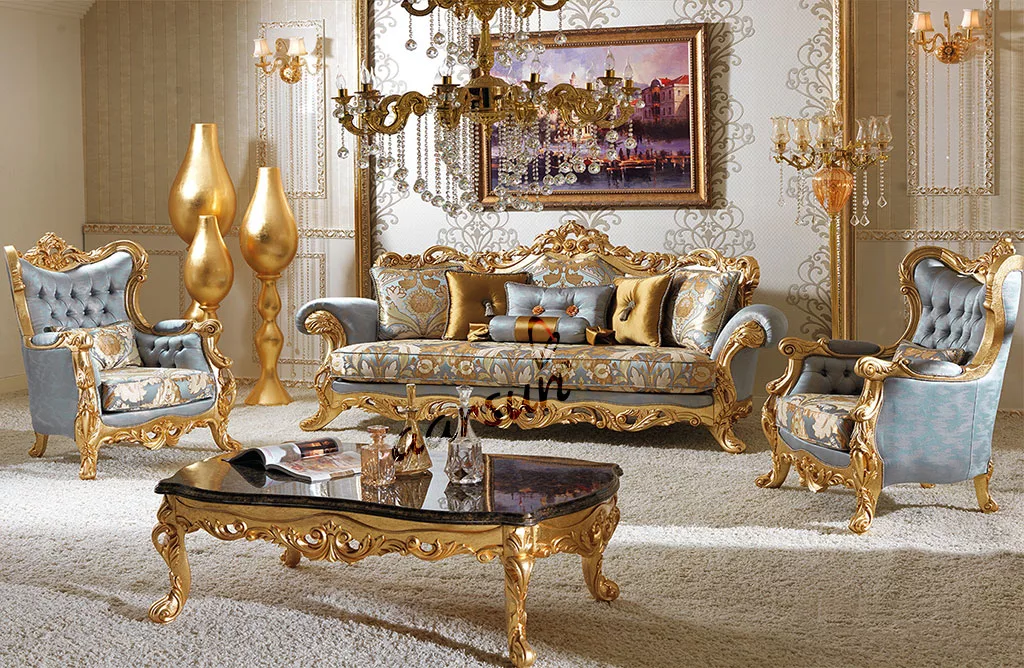 UH-SF-0029-Royal Wooden Gold Finish Sofa Set Aarsun