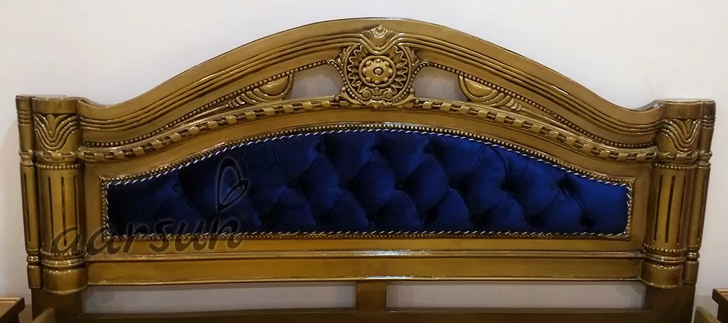 King Size Designer Wooden Bed with gold polish UH-BED-0018-B