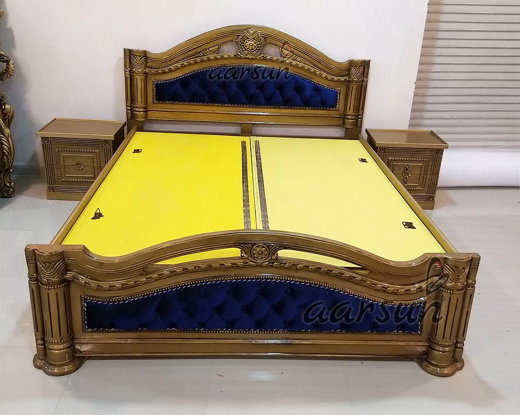 King Size Designer Wooden Bed with gold polish UH-BED-0018-D