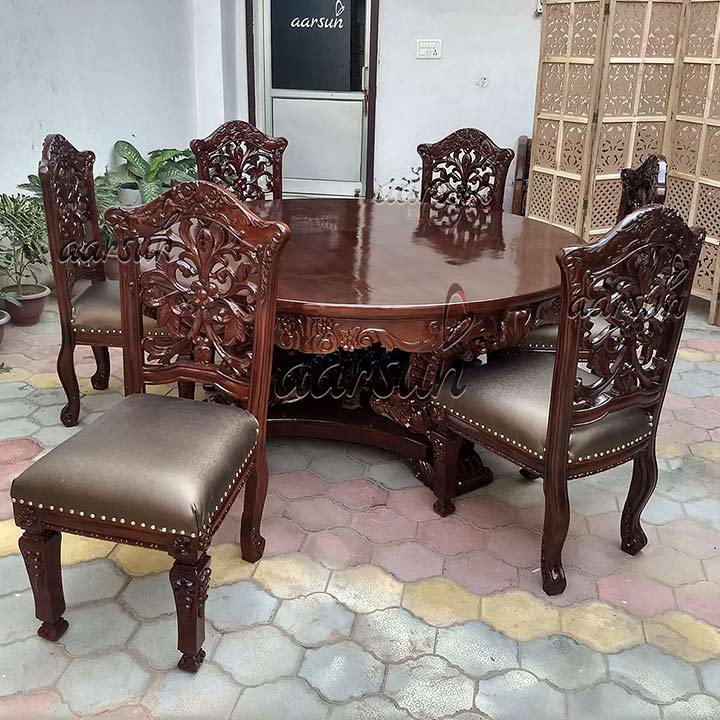 Premium Leather Wooden Dining Set in Dark Finish