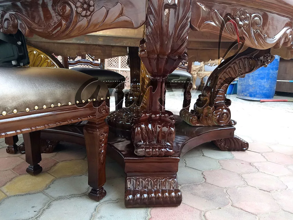 Premium Leather Wooden Dining Set in Dark Finish