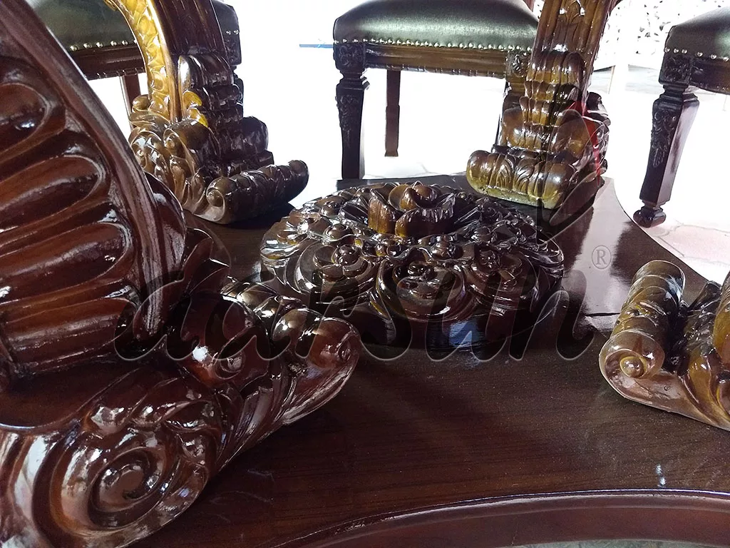 Premium Leather Wooden Dining Set in Dark Finish