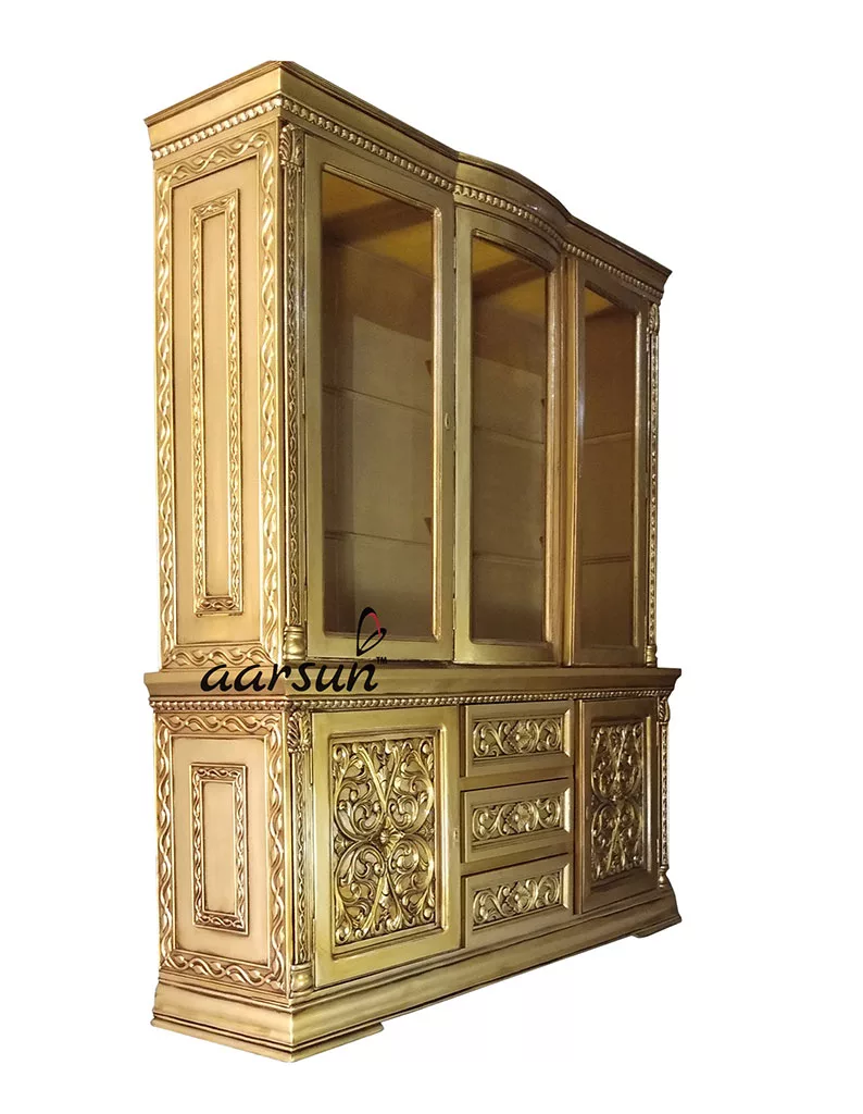 Royal Gold Finish Wooden Crockery Cabinet UH-SCB-0012-A