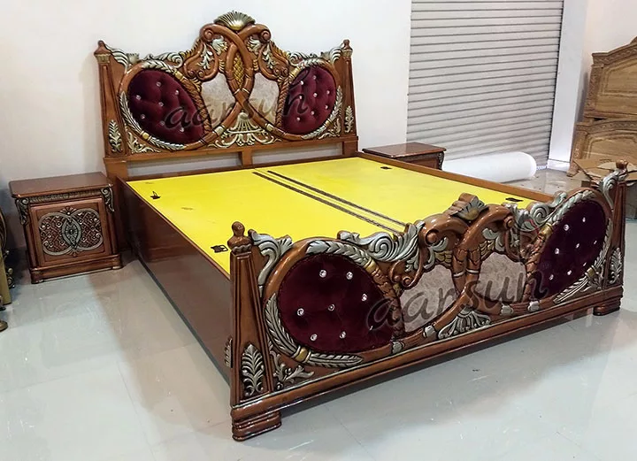 Royal Wooden Bed – Copper Polish with Silver Highlights UH-BED-0024-B