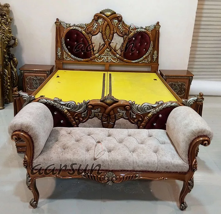 Royal Wooden Bed – Copper Polish with Silver Highlights UH-BED-0024-D