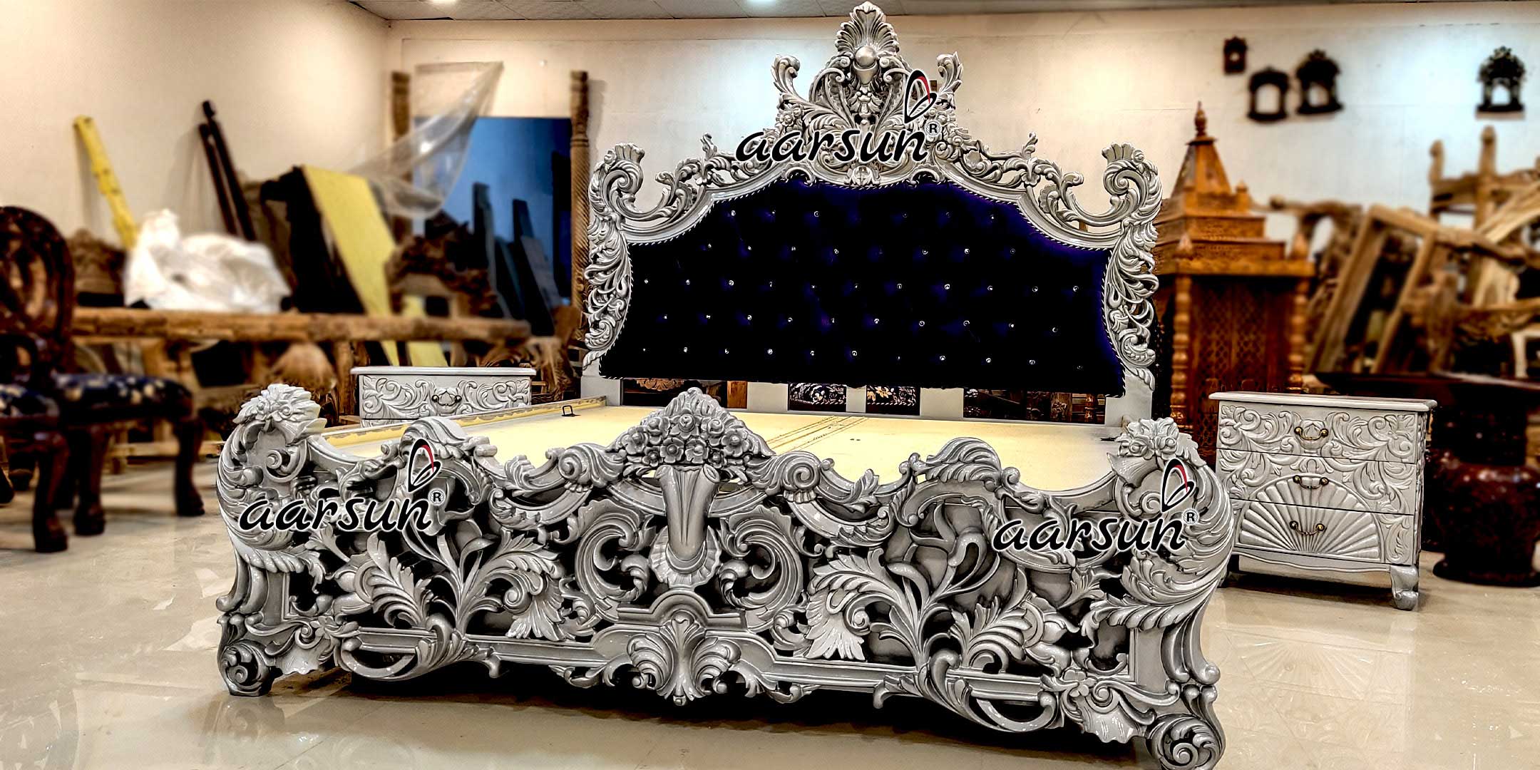 Silver Bed Design with Two Night Stand Table YT-232-C