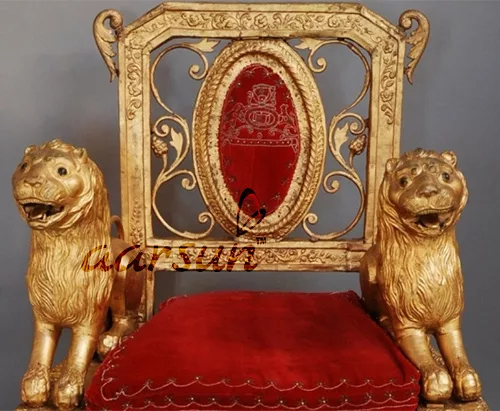 Wooden Singhasan Chair with Lion Arm UH-SGSH-0012-B