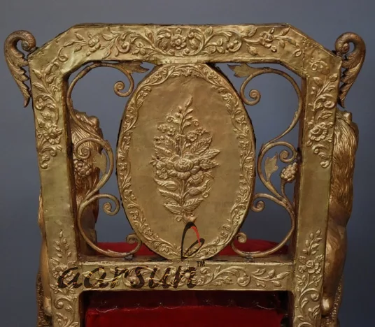 Wooden Singhasan Chair with Lion Arm UH-SGSH-0012-D