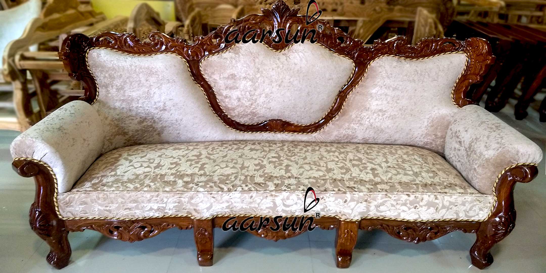 Hand Carved Sofa Set Sheesham Wood-D