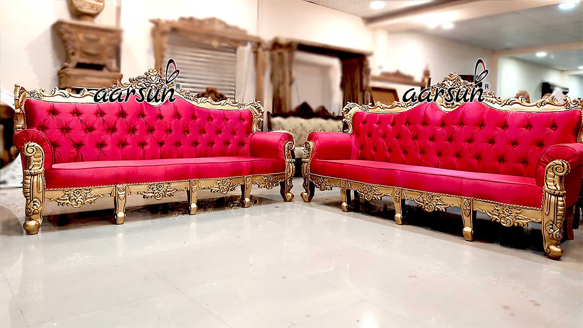 Aarsun 4 Seater Sofa Set in Smooth Pink Fabric YT-267-C