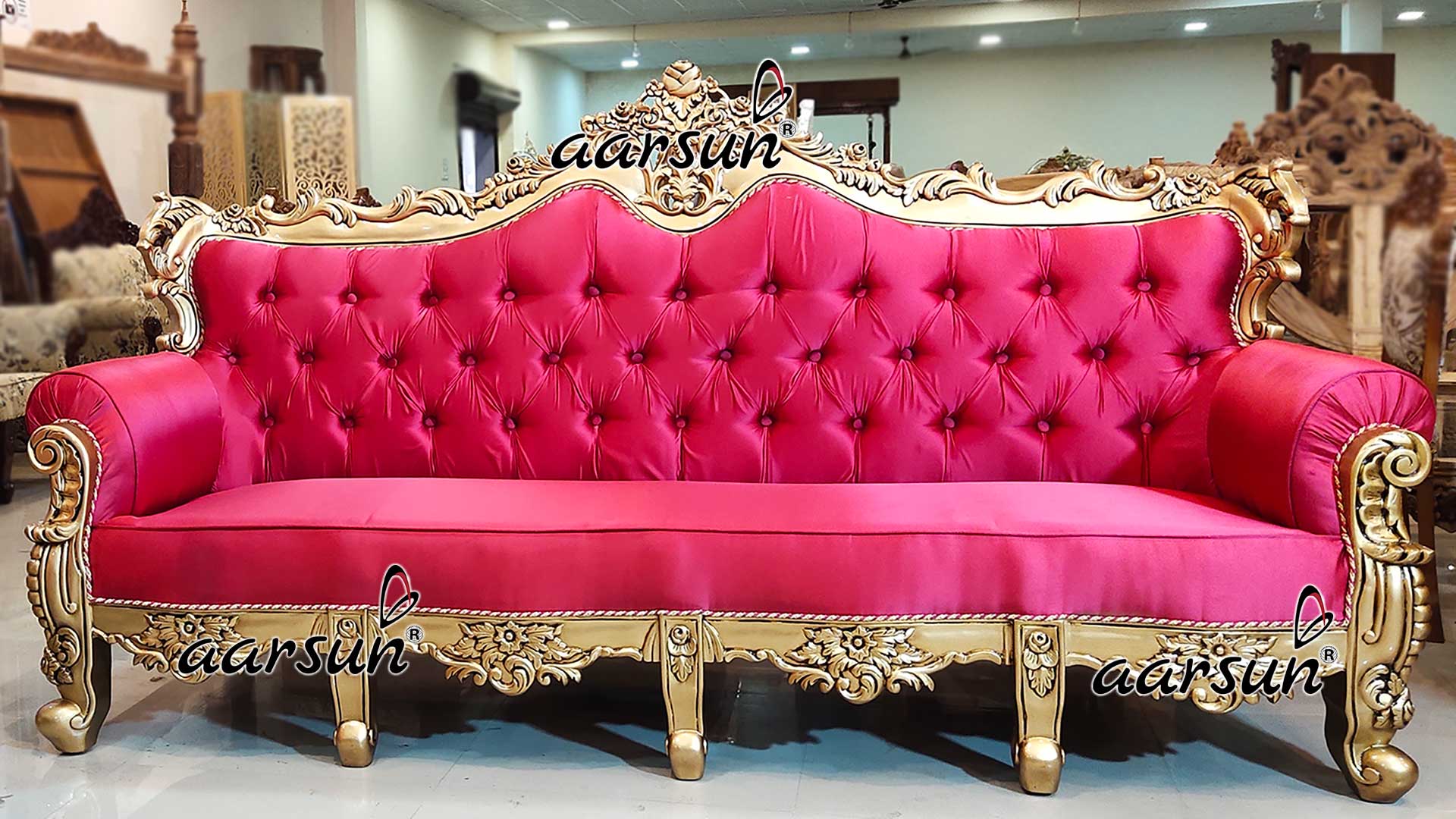 Aarsun 4 Seater Sofa Set in Smooth Pink Fabric YT-267-D