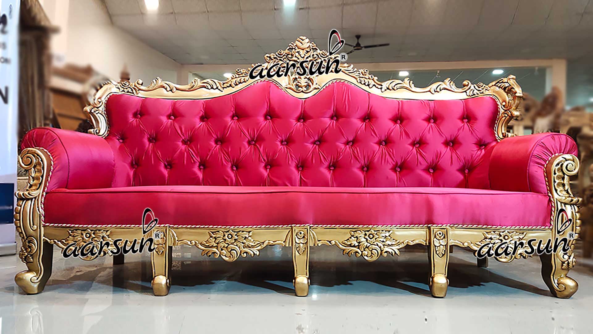 Aarsun 4 Seater Sofa Set in Smooth Pink Fabric YT-267-E