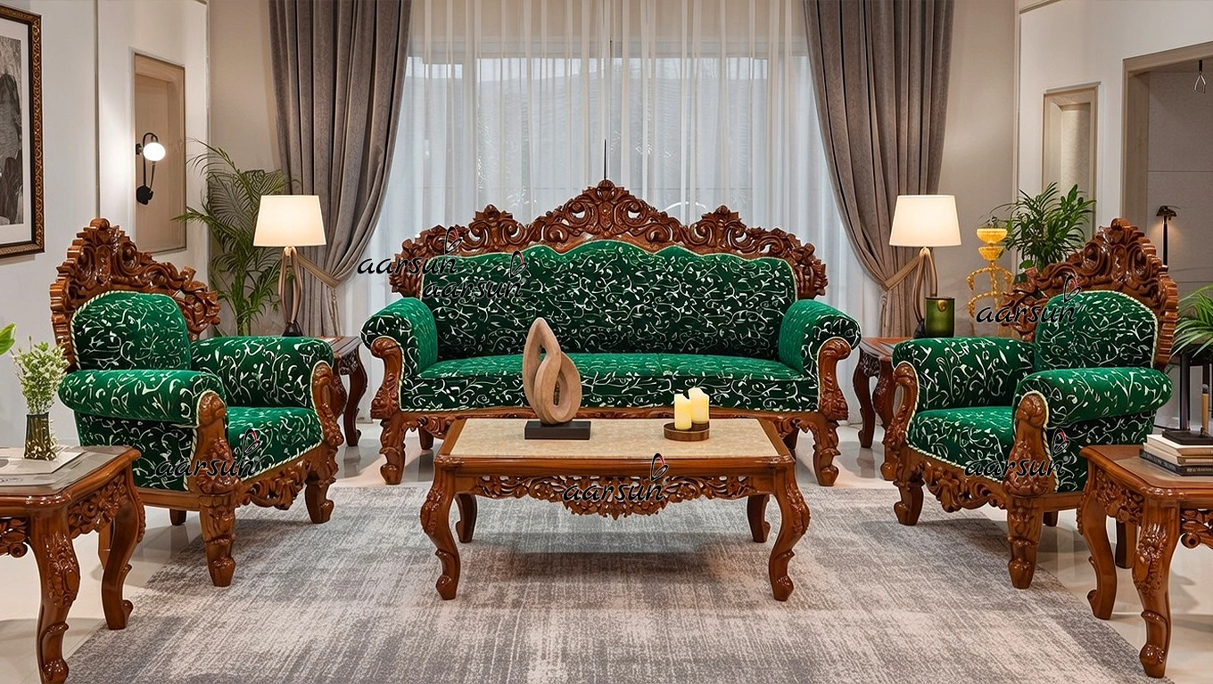 Traditionally Hand Carved 5 Seater Sofa Set