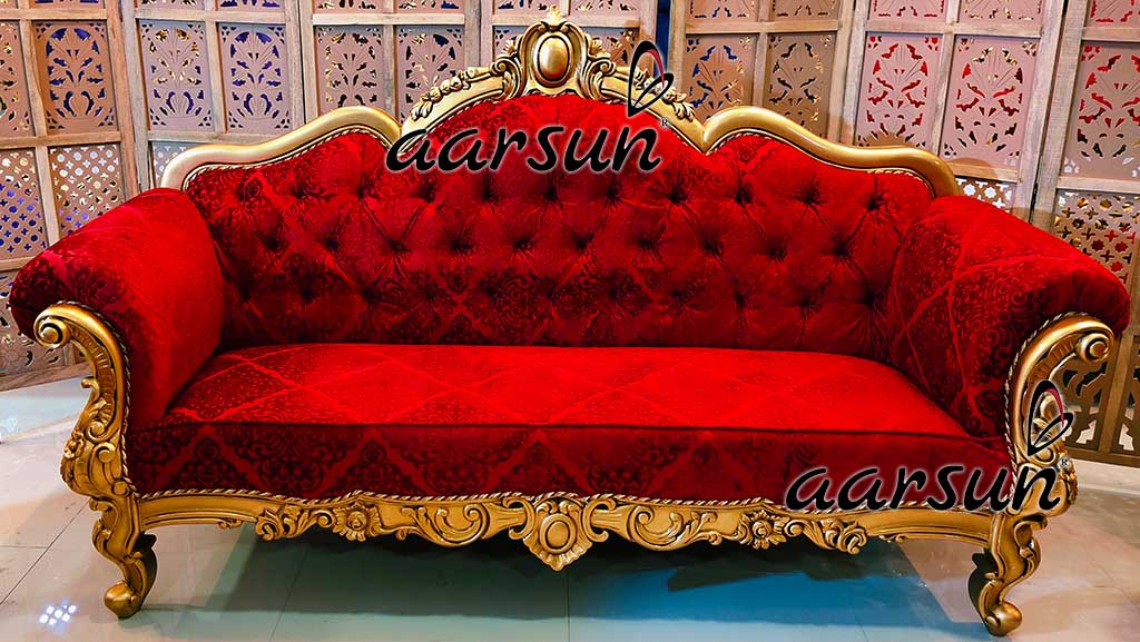 Aarsun 7 Seater Sofa in Gold Polish with Red Fabric UH-YT-296-B