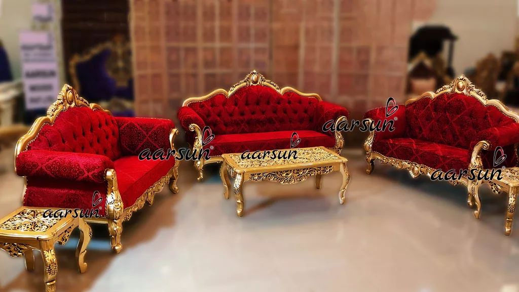 7 Seater Gold Polish Sofa with Red Fabric UH-YT-296
